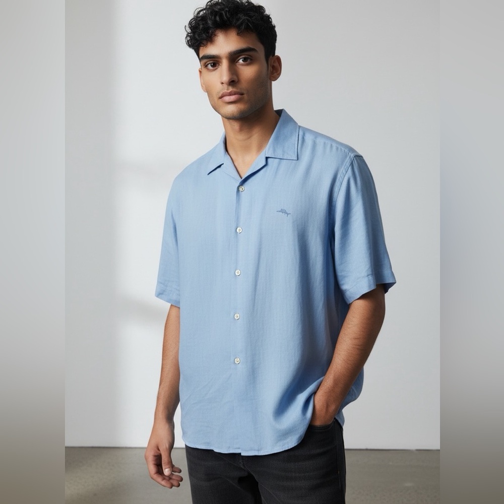 Tommy Bahama 100% Cotton Big Sky Blue Short Sleeve Button Down Camp Shirt - XL